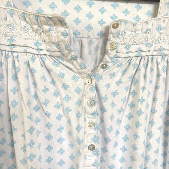 Eileen West White Patterned Blue Nightgown Embroidered Mumu Small - Picture 4 of 9